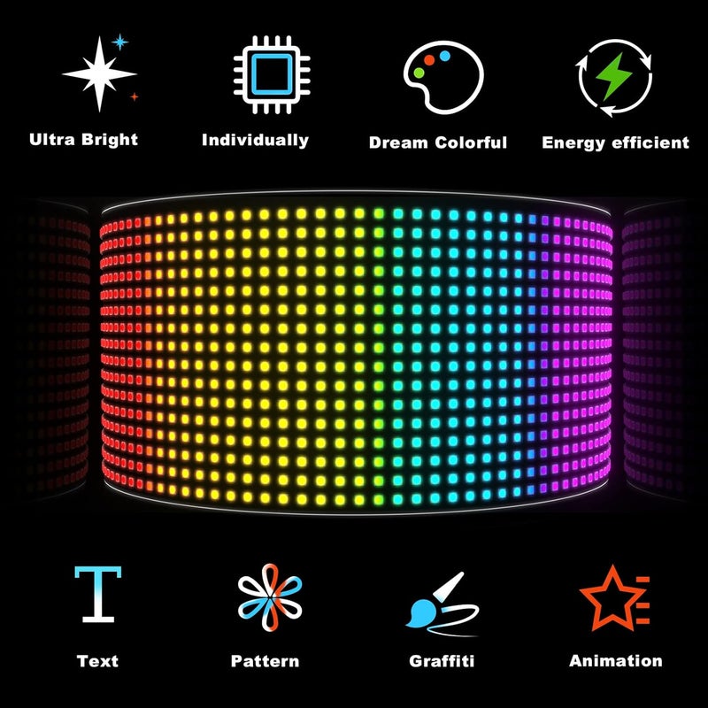 Rayhome Scrolling Bright Advertising LED Signs, Flexible USB 5V LED Car Sign Bluetooth App Control Custom Text Pattern Animation Programmable Display for Store Car Bar Hotel (15''x4'') - Image 2